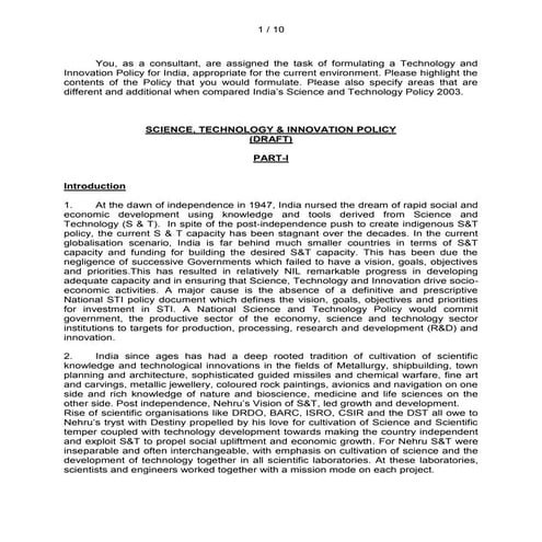 Draft science tech innovation policy