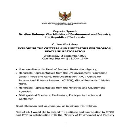 Keynote Speech: Online Workshop Series:Exploring Criteria and Indicators for ...