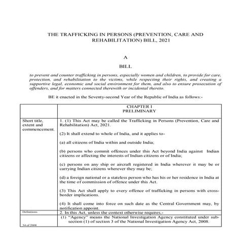 Draft trafficking in persons (prevention, care and rehabilitation) bill 2021 ...
