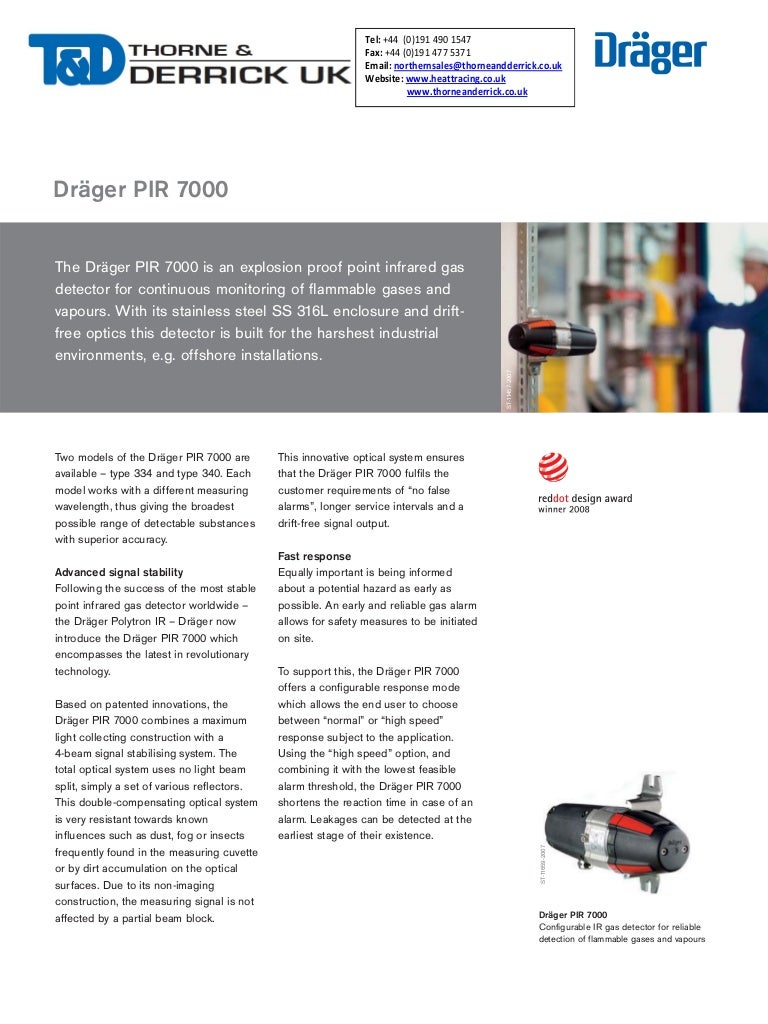 Dräger PIR 7000 Fixed Gas Detector Spec Sheet