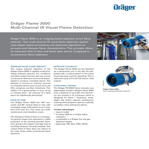 Drager Flame 3000 - Fixed Flame Detector - Spec Sheet