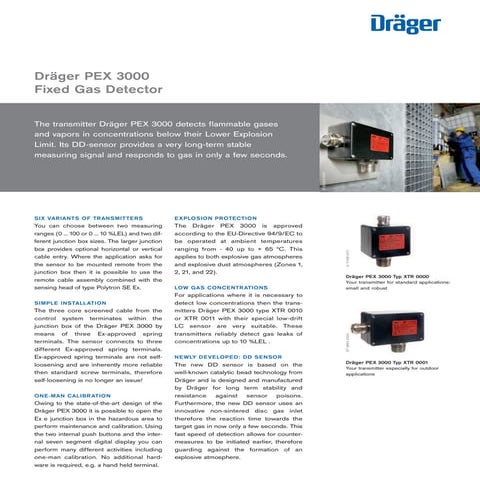 Dräger PEX 3000 Fixed Gas Detector - Spec Sheet