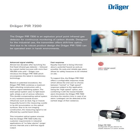 Drager PIR 7200 Fixed Gas Detector - Spec Sheet