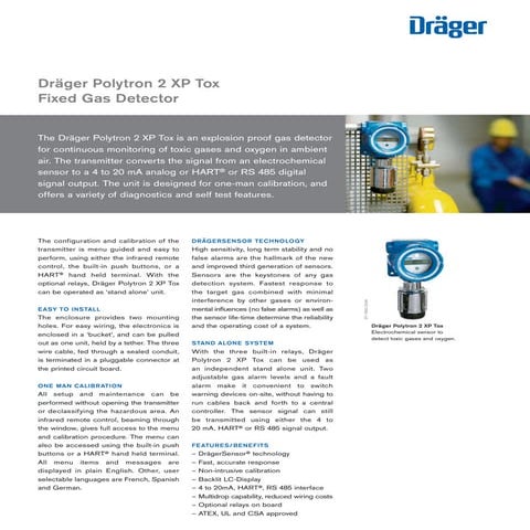 Drager polytron 2 xp tox   fixed gas detector  - spec sheet