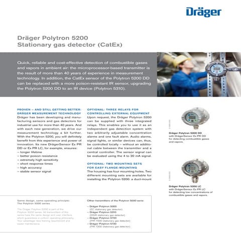 Drager Polytron 5200 Fixed Gas Detector - Spec Sheet