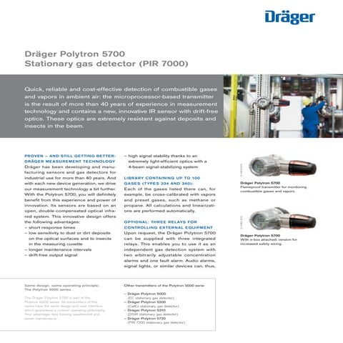 Drager Polytron 5700 Fixed Gas Detector - Spec Sheet