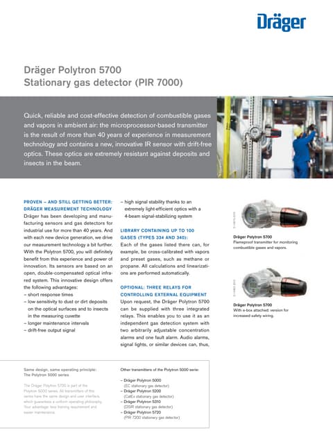 Drager Polytron 5700 Fixed Gas Detector - Spec Sheet