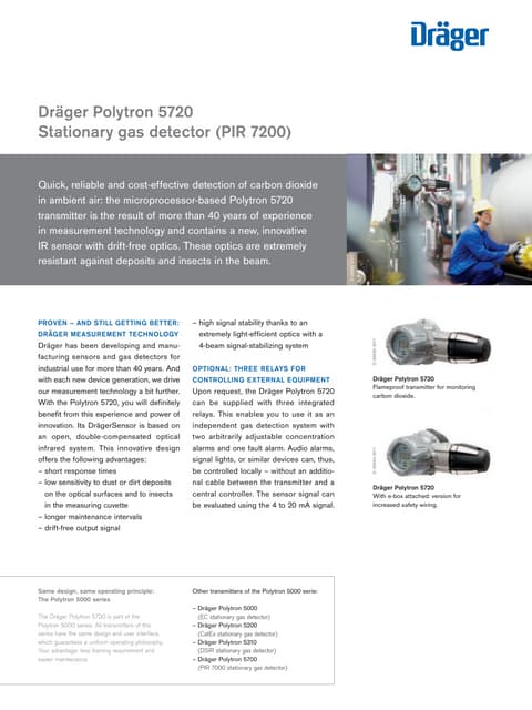 Drager Polytron 5720 Fixed Gas Detector - Spec Sheet