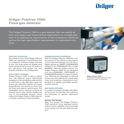 Drager Polytron 7000 Fixed Gas Detector - Spec Sheet
