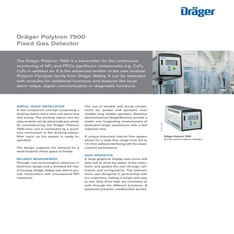 Drager Polytron 7500 Fixed Gas Detector - Spec Sheet