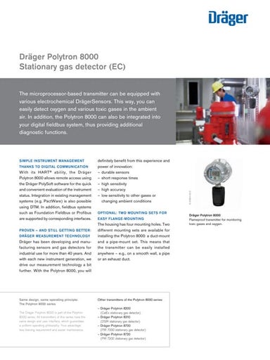 Drager Polytron 8000 Fixed Gas Detector - Spec Sheet