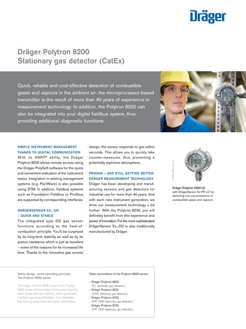 Drager Polytron 8200 Fixed Gas Detector - Spec Sheet