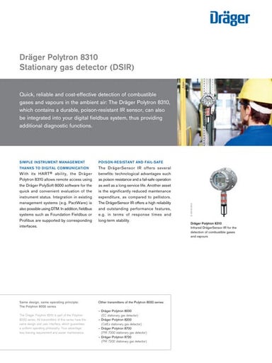 Drager Polytron 8310 Fixed Gas Detector - Spec Sheet
