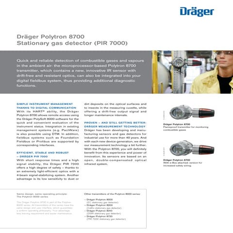 Dräger Polytron 8700 Fixed Gas Detector - Spec Sheet