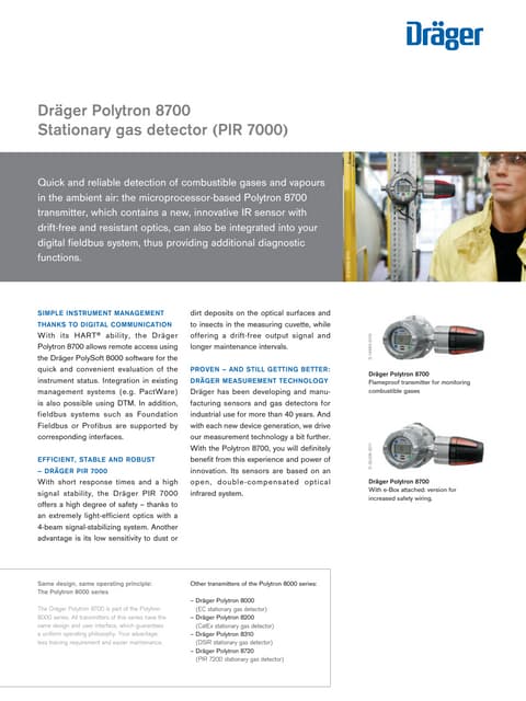 Dräger Polytron 8700 Fixed Gas Detector - Spec Sheet