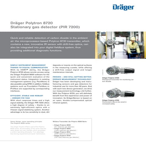 Drager Polytron 8720 Fixed Gas Detector - Spec Sheet