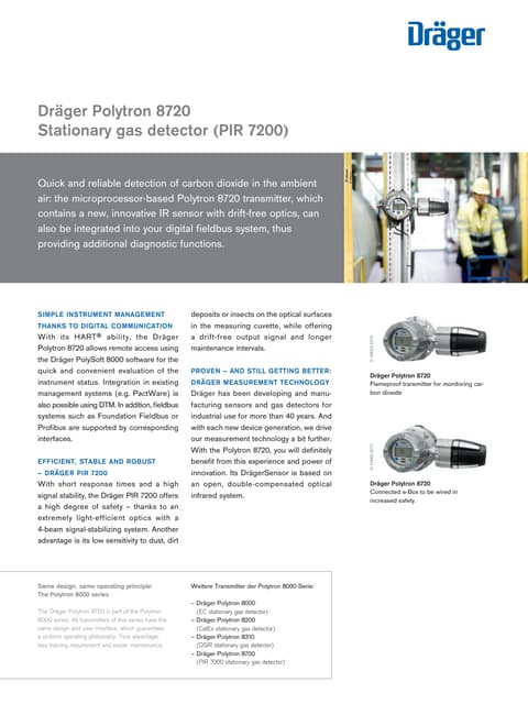 Drager Polytron 8720 Fixed Gas Detector - Spec Sheet