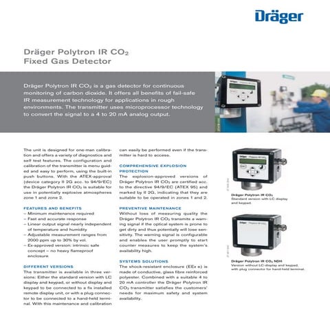 Drager Polytron IR CO2 Fixed Gas Detector - Spec Sheet