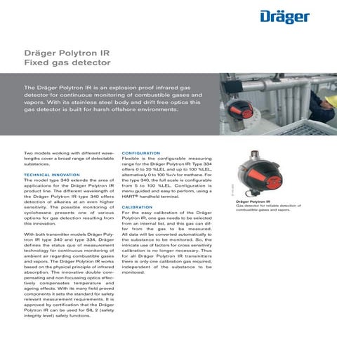 Drager Polytron IR Fixed Gas Detector  - Spec Sheet