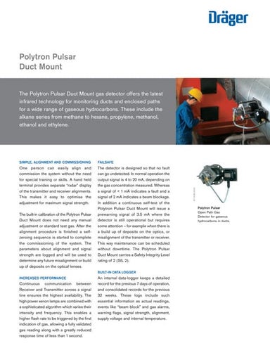 Drager Polytron Pulsar Duct Mount Fixed Gas Detector - Spec Sheet