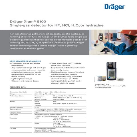 Dräger X-am 5100 Portable Gas Detector - Spec Sheet