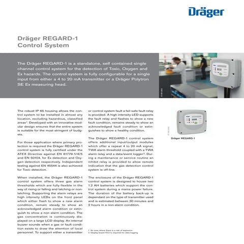 Drager REGARD-1 Fixed Gas Detector Control System - Spec Sheet