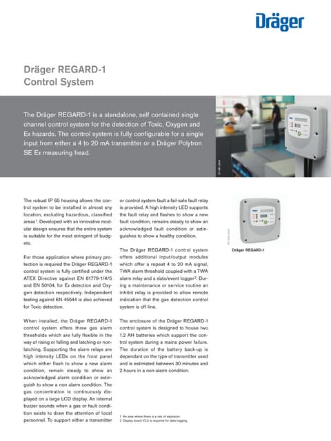 Drager REGARD-1 Fixed Gas Detector Control System - Spec Sheet