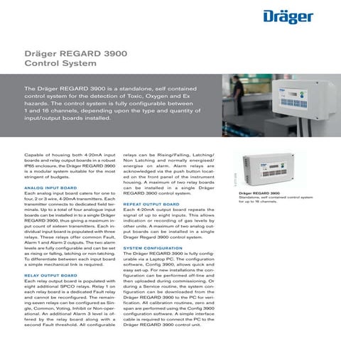 Drager Regard 3900 Fixed Gas Detector Control System - Spec Sheet