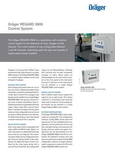 Drager Regard 3900 Fixed Gas Detector Control System - Spec Sheet