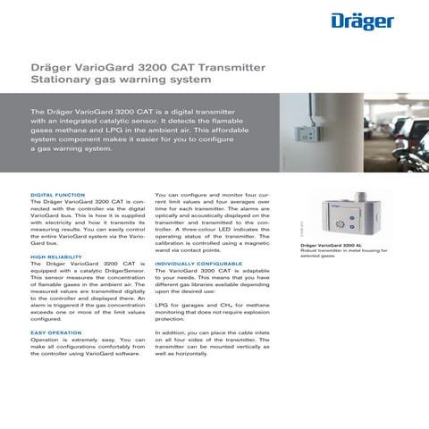 Drager Variogard 3200 CAT Fixed Gas Detector - Spec Sheet | PDF