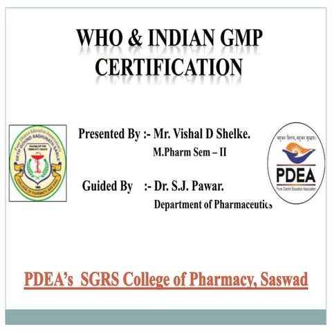 Indian GMP Certification & WHO GMP Certification