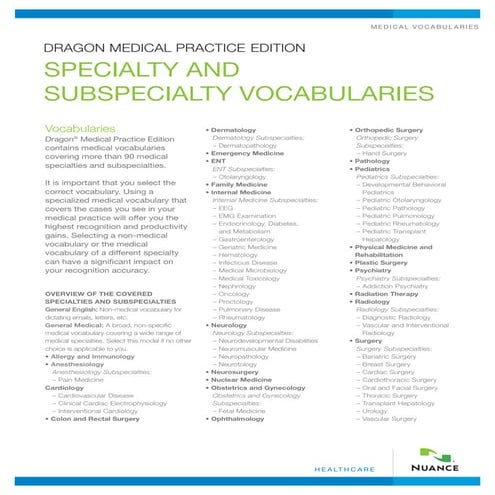 Dragon Medical Practice Edition 2 Vocabularies