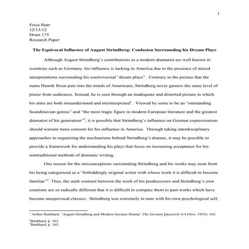 The Equivocal Influence of August Strindberg: Confusion Surrounding his Dream...