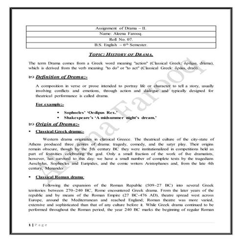 HISTORY and ORIGIN OF DRAMA.