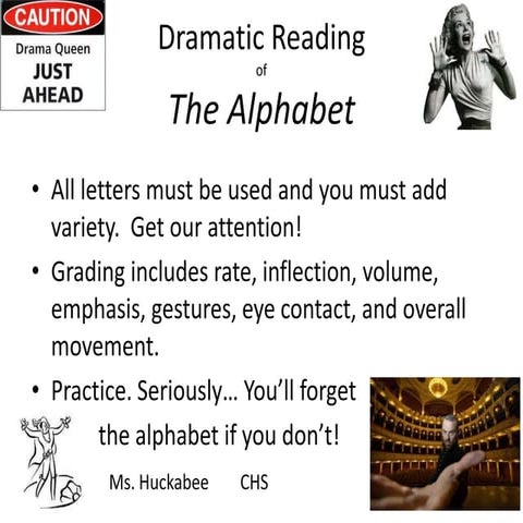 Dramatic alphabet reading slide