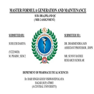 Master formula generation and maintenance 