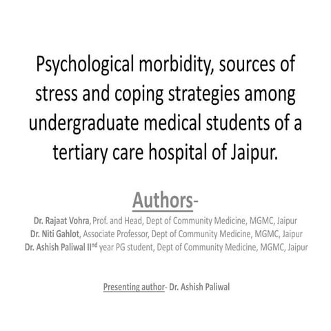 Psychological morbidity, sources of stress and coping strategies among underg...