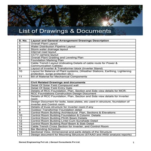 Drawings & Documents Required for Solar Projects
