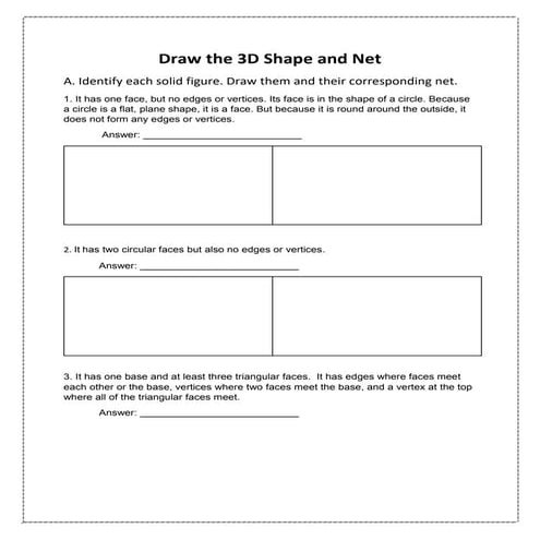 Draw the 3 d shape and networksheet