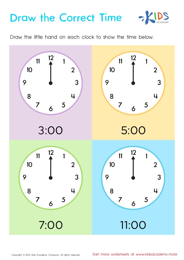 draw the correct time kindergarten math worksheets