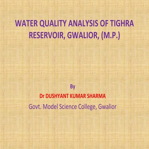 WATER ANALYSIS OF TIGHRA RESERVOIR