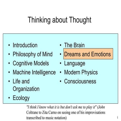 Dreams and Emotions - Part 7 of Piero Scaruffi's class "Thinking about Though...