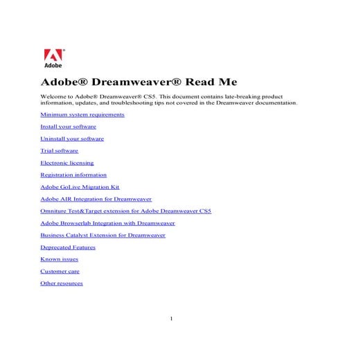 Dreamweaver cs5 read me