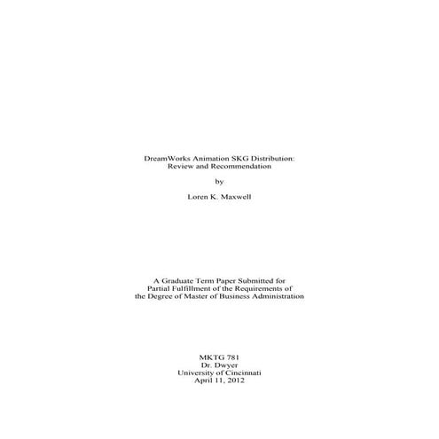 DreamWorks Animation SKG Distribution Capstone Project