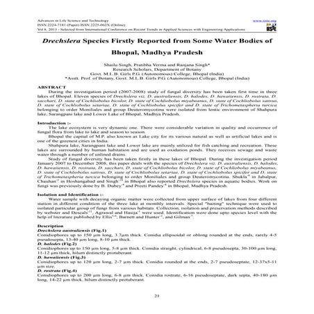 Drechslera species firstly reported from some water bodies of bhopal, madhya ...