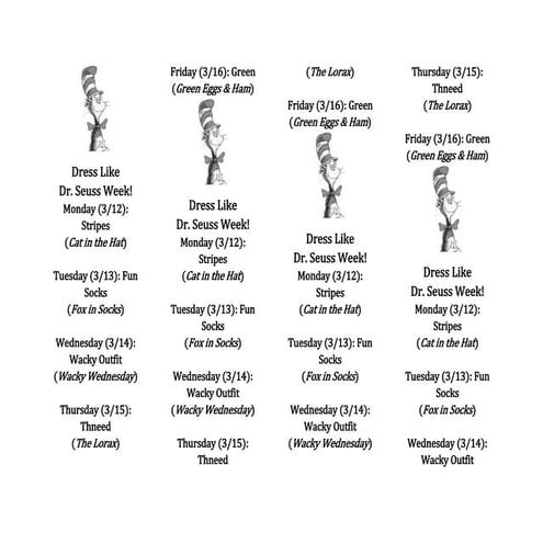 Dress Like Dr. Seuss Week Bookmarks