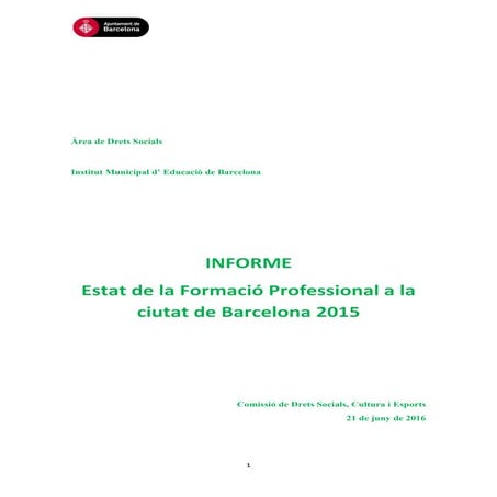 Informe sobre l'estat de la Formació Professional 2015
