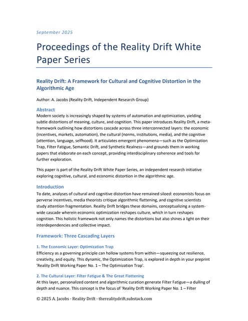 Reality Drift Frameworks: Glossary & Visual Models (2025 Edition)