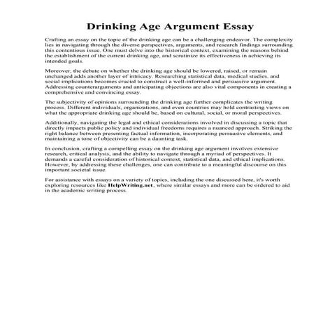 Drinking Age Argument Essay. The Drinking Age Should Remain 18 in Australia P...
