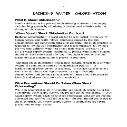 Drinking water chlorination | DOCX